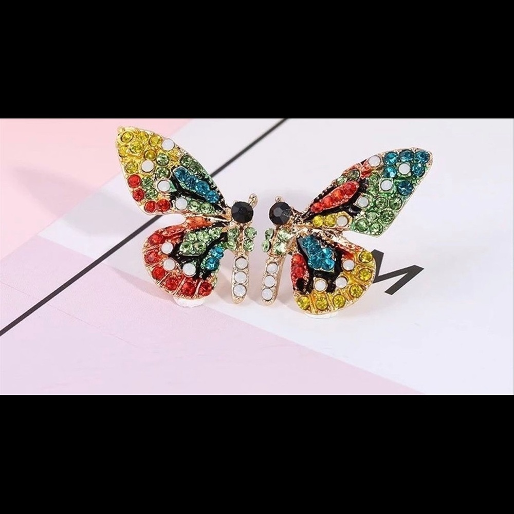 Beautiful crystal butterfly earrings choose blue green or purple